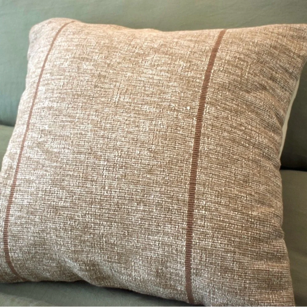 West Elm Beige Textured Pillow with Thin Brown Stripes